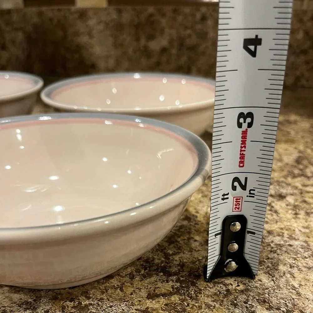 Pfaltzgraff Aura Light Pink 6” Bowls with Pink And Blue Rim Set of 4